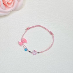 Pulseira seda c/ prata, flor